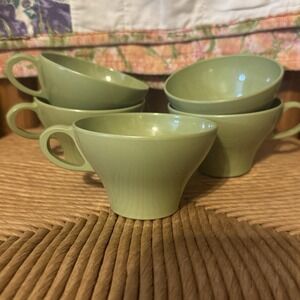 Vintage‎ Melamine Avocado Green Coffee Cups Set Of 5